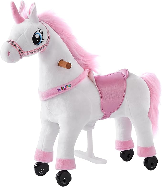 Ride on Horse Unicorn Toy for Kids Riding Horse Pony Rider Mechanical Cycle Walking Action Plush Animal for 3 to 4 Years, No Battery or Electricity,Max Load 132 LBS, Small Size