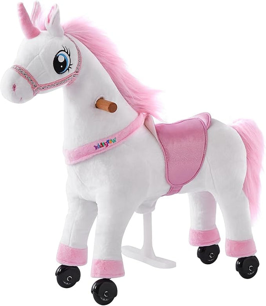 Ride on Horse Unicorn Toy for Kids Riding Horse Pony Rider Mechanical Cycle Walking Action Plush Animal for 3 to 4 Years, No Battery or Electricity,Max Load 132 LBS, Small Size