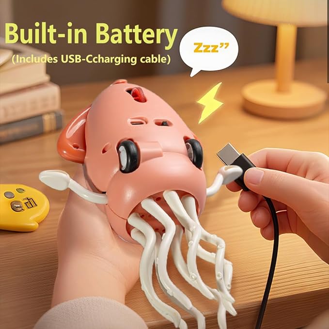 Electric Dancing Crawling Octopus Baby Toy,Squid Tummy Time Toy for Kids Baby,Automatic Evasion,with LED Lights & Music,Birthday Gift.