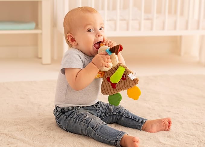 Balibazoo Crinkle Puppy Pedro Soft Plush Sensory Toy for Babies 0-18M | Crinkle Sounds, BPA-Free Silicone Teether Legs & Textured Tags | Developmental Activity Toy for Newborns & Infants | Gift