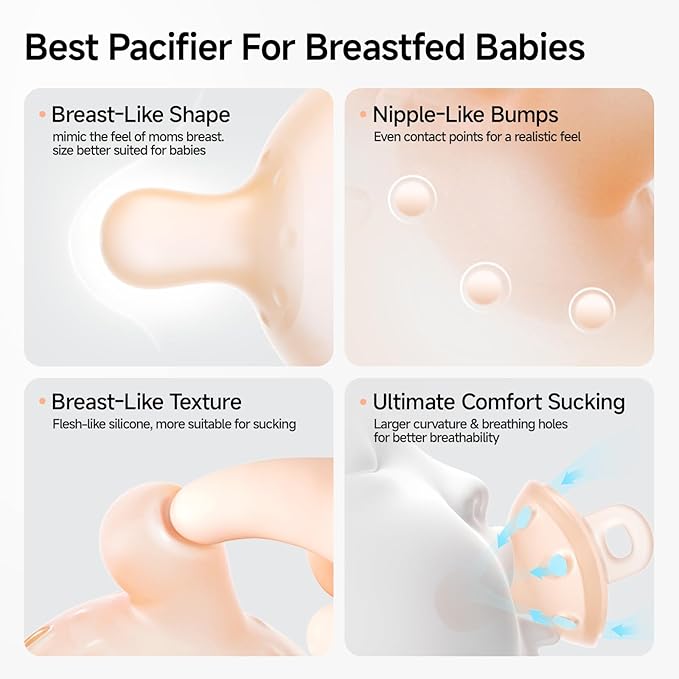 Garkoko Baby Pacifiers 0-6 Months Breast Like Shape Pacifiers BPA-Free One-Piece Silicone Newborn Pacifier for Breastfed Babies, 2pcs for Best Value