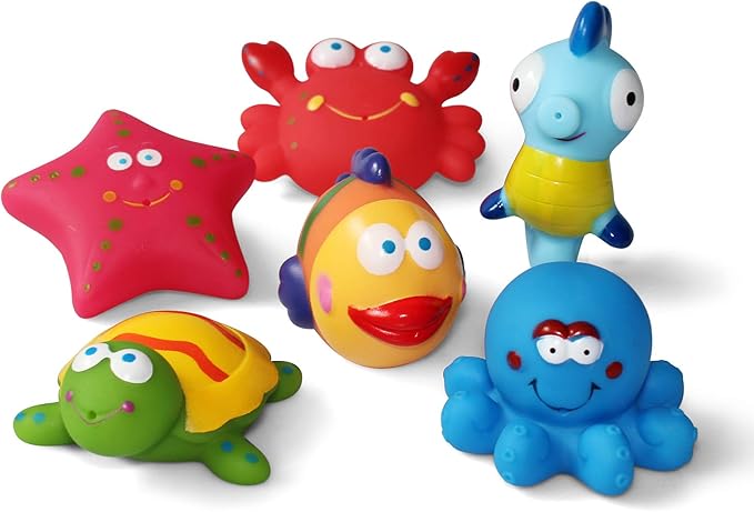 Bathtub Toys Floating Bath Toys(6PCS) with Storage Net,Baby Soft Bath Time Boat Toys,Bathtub Learning Water Toys and Bathtub Toys for Toddlers-Fish,Starfish,Sea Horses