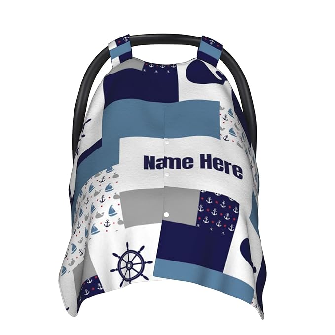 Personalized Anchor Baby Car Seat Canopy for Babies with Name, Custom Sailboat Car Seat Covers for Boys Girls, Peekaboo Opening Minky Nursing Cover Infant Car Seat Canopies for Newborn