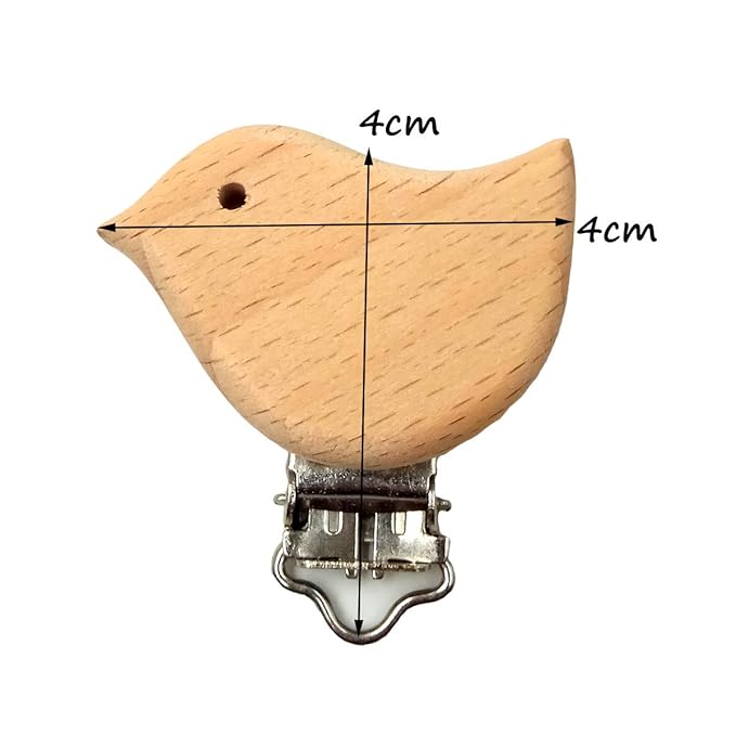 20pcs Natural Wood Suspender Pacifier Clips Cute Beech Wooden Animal Bird Shape Clips Charm DIY Beading Pacifier Chain Accessory