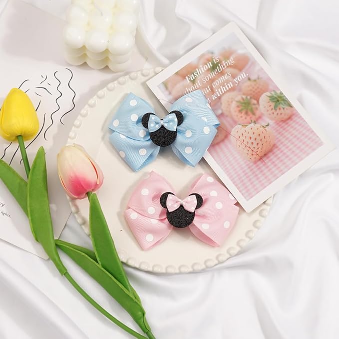 3 Pairs Mouse Ears Hair Bows Clips Hair Bow 4 Inches Cute Mice Ears Toddler Hair Accessories for Women Girls for Birthday Party Favor Halloween Christmas Decoration