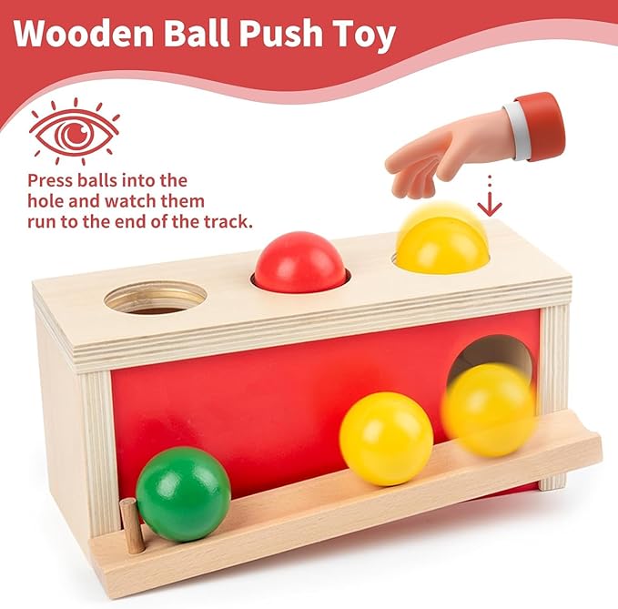 Montessori Toys Object Permanence Box, Ball Tracker Drop Push Toy for Baby Toddler Kid Preschooler 1-3,Early Learning Activity, Educational Cause and Effect Game,Gift for Boys Girls