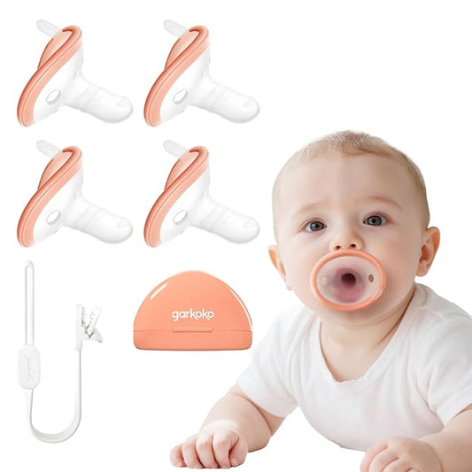 Garkoko 4-Pack Baby Pacifier Set with Clip & Case, Soothing Infant Pacifier 0–18 Months, Non-Contact Shield, Balanced Silicone Nipple, BPA-Free Food-Grade Silicone