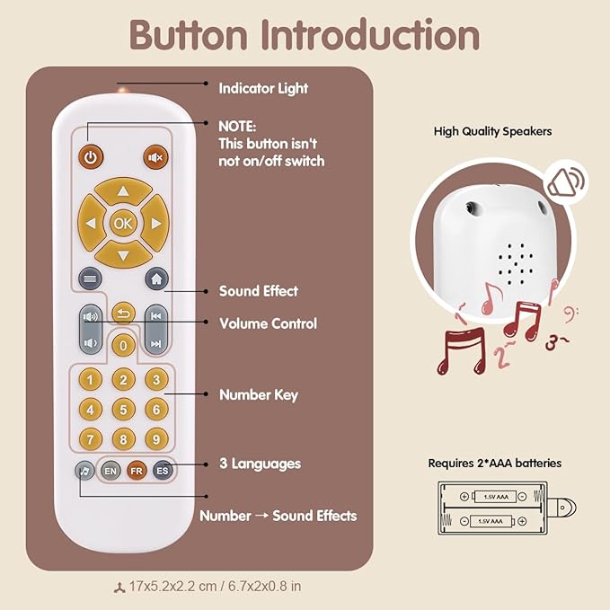 Nueplay Realistic Learning Controller with Light & Music – Interactive Educational Toy for Toddlers, Trilingual English/Spanish/French Number Learning & Pretend Remote Play for Kids Ages 1-3,White.