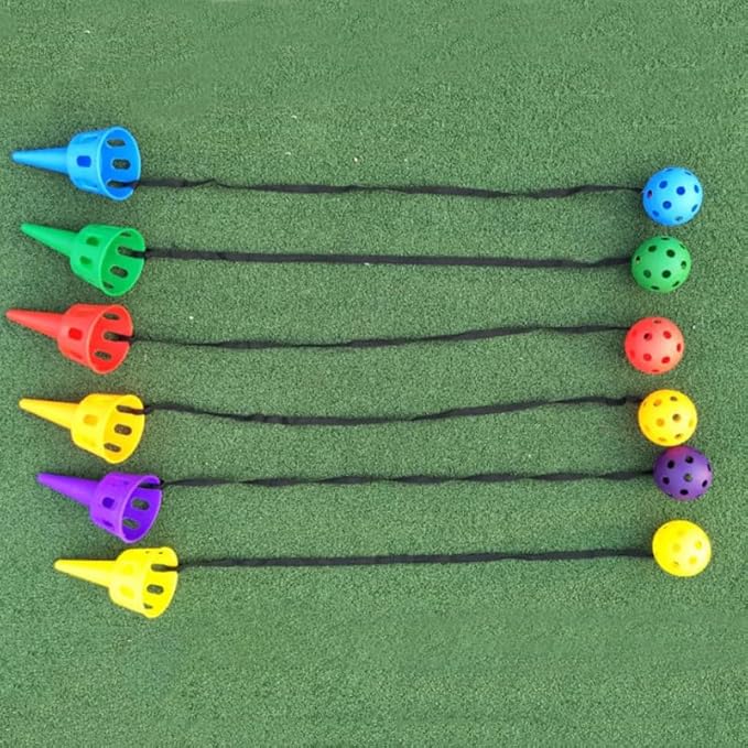 Scoop Ball Toss and Catch Game for Kids, Outdoor Activities Ball and Device Launcher Toy Set, Hand Eye Coordination Exercise Backyard Yard Games, Blue Yellow Vibrant Colors for Boys Girls (6 Sets)