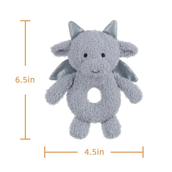 Apricot Lamb Dragon Rattle Soft Baby Rattle for Boys and Girls, Plush Stuffed Animal Rattle Toy Lovey for The Newborn, 0-3 Months, 0-6 Months and Above