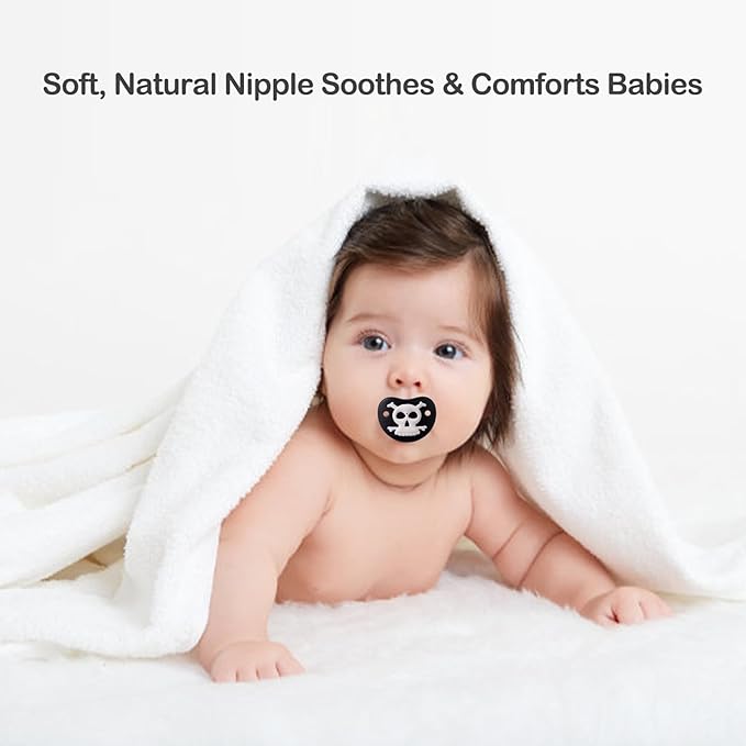 ROBBEAR Funny Baby Pacifier, Cute Mustache Binkies, Vampire Binky Skulls Halloween Pacifiers for Babies 0-36 Months, Silicone Nipple, BPA-Free, Gift for Infants Newborn