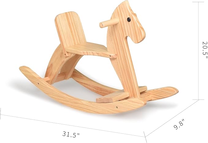 Rocking Horse Wooden Ride On Toy for Kids Classic Design Rocking Horse with Pedal and Safe Backrest Fine Workmanship(Classic, Natural)