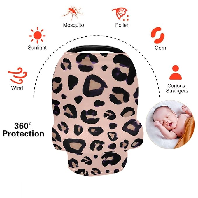 Leopard Print Cheetah Pink Nursing Cover Breastfeeding Scarf, Car Seat Covers for Babies Infant Stretchy Soft Breathable Multi-Use Cover Ups, Gift for Boys Girls