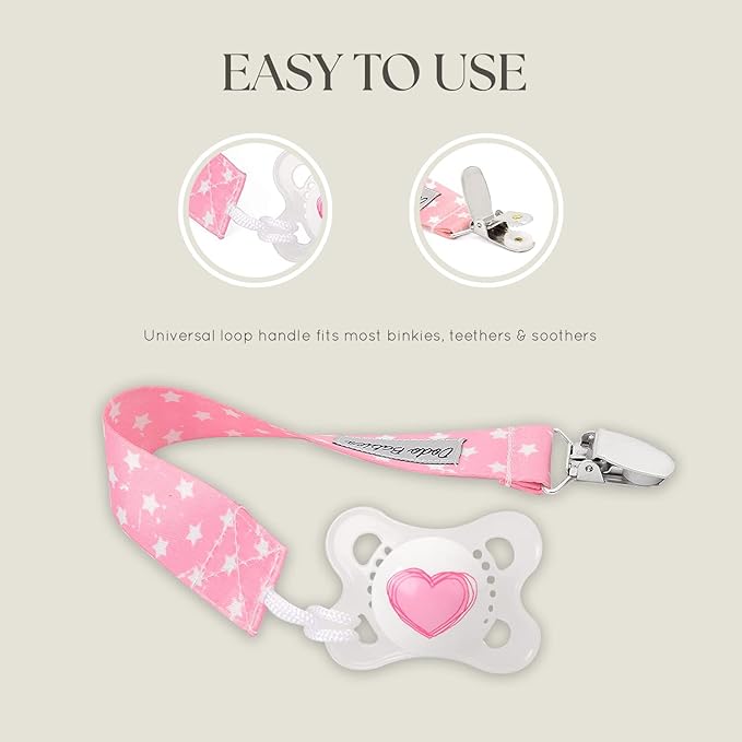 Dodo Babies Pacifier Clip & Case Set - Universal Holder Loop & Pacifier Holder - Secure Binkie Clip for Bibs & Car Seat - Durable Water-Resistant Straps for Baby Essentials - 5-Piece Set, Pink & Gray