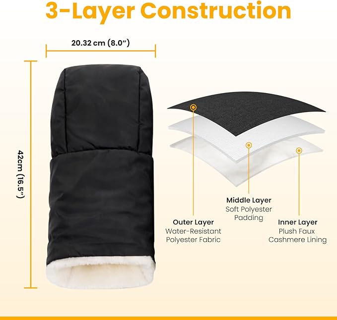 Winter Stroller Hand Muff Gloves, 2-Piece Set, Compatible with UPPAbaby Vista, Cruz, RumbleSeat, Ridge & Minu (V2 & V3), Waterproof, Ultra-Plush, Universal Fit