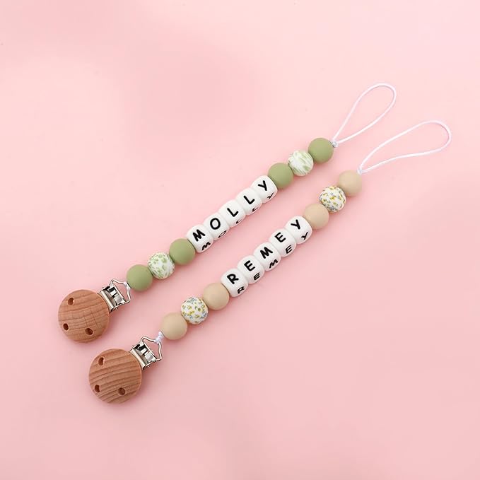 Custom Baby Name Personalized Pacifier Clip, Personalized Boho Pacifier Clip Holder Newborn Gift (A)