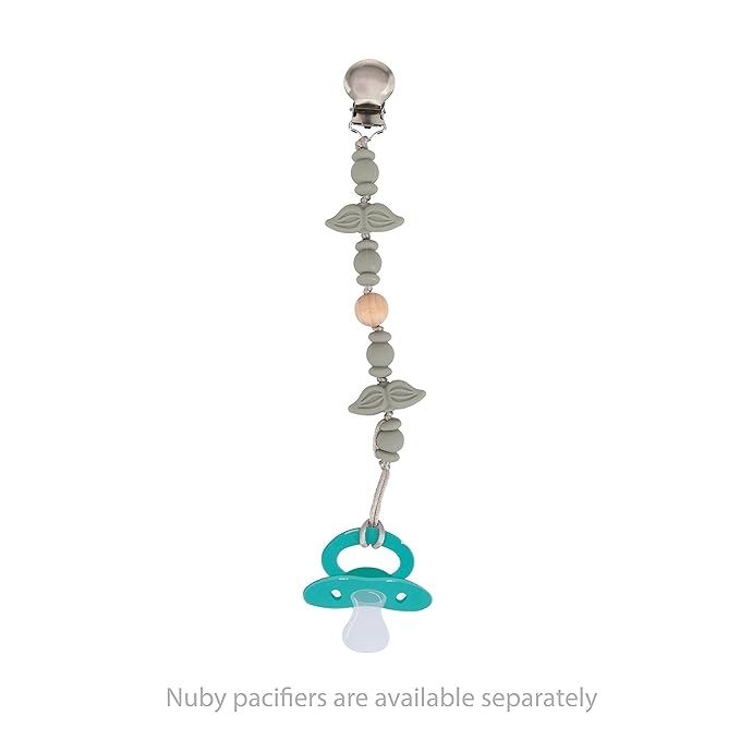 Nuby Pacifinder Silicone Pacifier Clip - Baby Pacifier Holder Clip with Convenient Hook Loop - Mustache