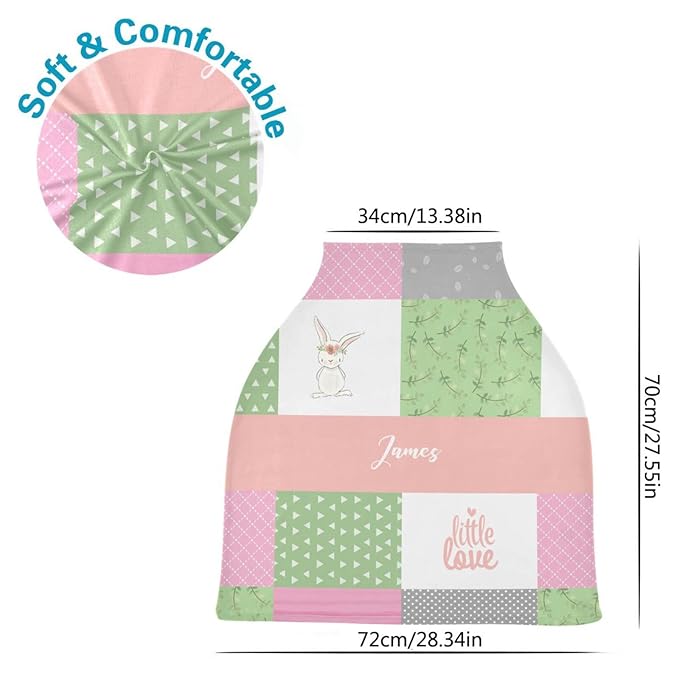 Personalized Baby Car Seat with Name for Girls, Custom Cute Rabbit Car Seat Canopy, Customized Nursing Breastfeeding Cover Infant Carseat Canopies for Newborn Babies