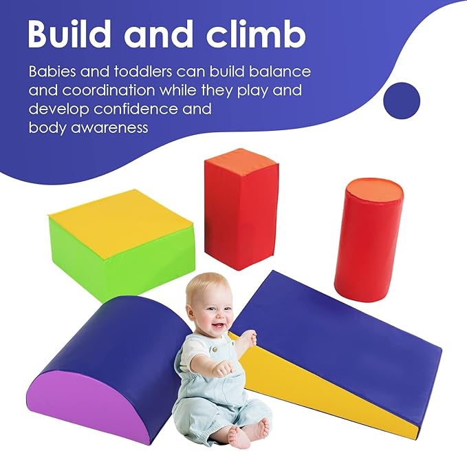 PayLessHere Foam Climbing Blocks for Toddlers 1-3 Toddler Soft Play Equipment Climbing Toys Indoor Climbers & Play Structures Toys for Toddlers Baby Climbing Blocks(CM, 5 Piece)