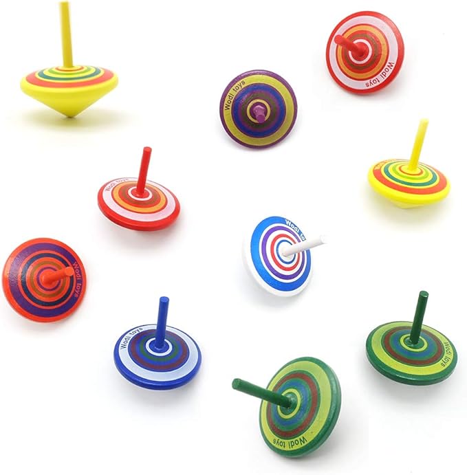 Wood Spinning, Multicolored Painted Kids Novelty Wooden Gyroscopes, Fun Flip Tops, Assorted Standard Tops, Kindergarten Education Toys - Party Favors, Prize, Great Gift, 10 Pcs/set (Colorful)