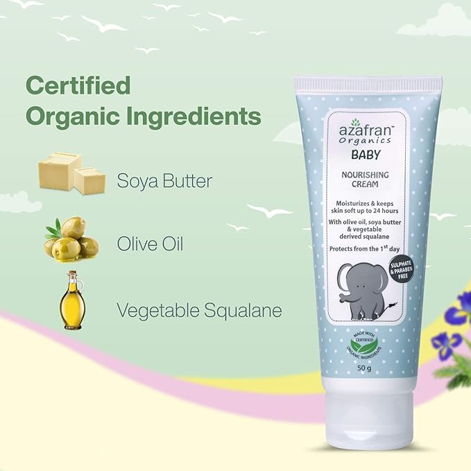 Azafran Organics Baby Nourishing Cream, 3.53oz - Gentle Moisturizing Cream with Olive oil and vegetable Derived squalene, No Harsh chemicals, Protect Sensitive Skin