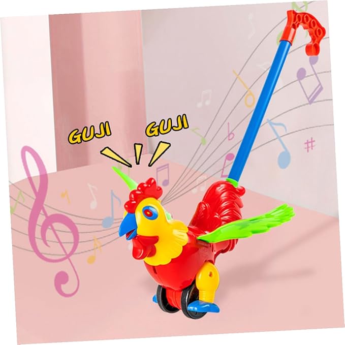 SUPVOX Push and Pull Rooster Walker for Detachable Handle Learning Cart Early Educational Animal Plaything for Walking Development and Observation Skills Safe Plastic Design Random Color