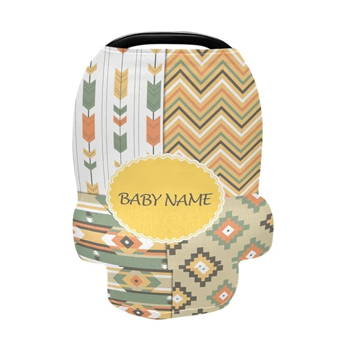 Personalized Boho Arrow Baby Car Seat Cover for Girls Boys Newborn, Custom Baby Carseat Canopy with Name, Multiuse Nursing Covers, Infant Stroller Cover, Breastfeeding Scarf