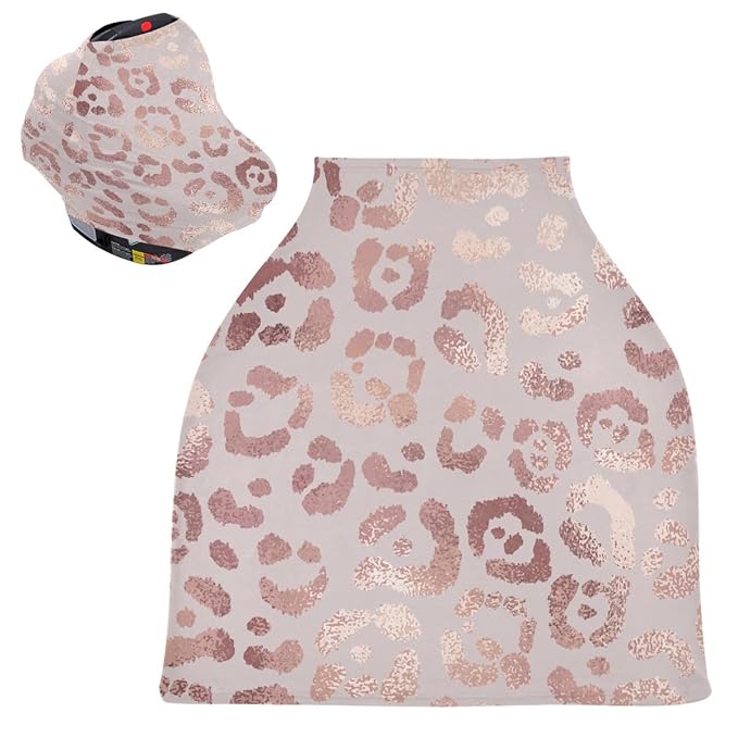 Leopard Print Cheetah Rose Gold Nursing Cover Breastfeeding Scarf, Car Seat Covers for Babies Infant Stretchy Soft Breathable Multi-Use Cover Ups, Gift for Boys Girls