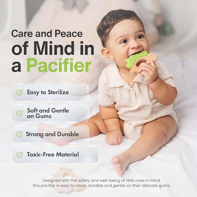 Baby Must Haves – Baby Teething Toys and Teether for Soothing Relief – Perfect for teething toys 3-6 months and Shower Gifts – Soft, BPA-Free, Ergonomic Dinosaur Wood Design.