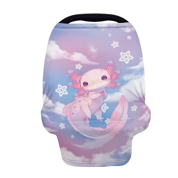 GIFTPUZZ Cute Axolotl Car Seat Covers Nursing Cover Carseat Canopy for Babies Privacy Protection, Multi- Use Breastfeeding Covers, Shopping Cart Stroller Covers Infinity Scarf Car Seat Canopies