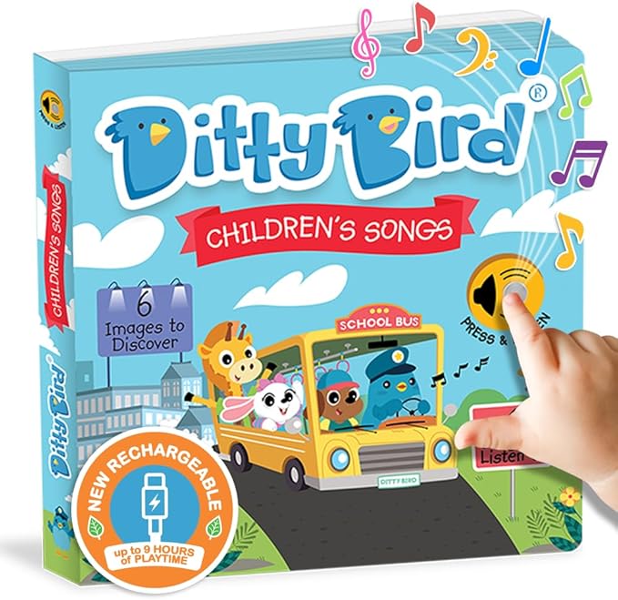 Ditty Bird Musical Books for Toddlers | Fun Children's Nursery Rhyme Book | The Wheels On The Bus Book with Sound | Interactive Toddler Books for 1 Year Old to 3 Year Olds | Sturdy Baby Sound Books