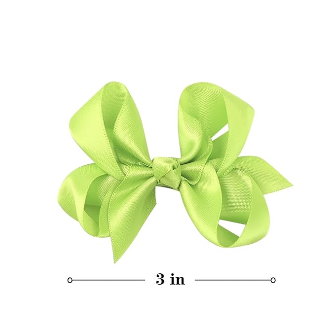 3 Inch Satin Bow for Little Girls - 2 Pcs (Neon Green)