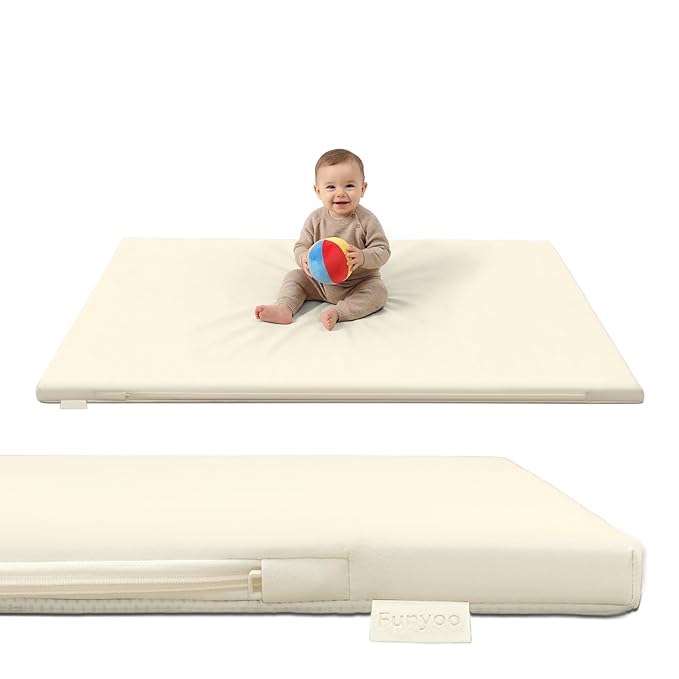 Vegan Leather Baby Play Mat, 50x50 Thicken Foam Play Mat for Infants and Toddlers, Padded & Cushioned Playpen Mat for 50x50 Playpens, 1.2" Thick, Cream