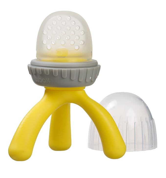 b.box Silicone Fresh Food Feeder. Ages 4 Months+, Tripod Design Easy for Baby to Hold. Perfect for Fresh or Frozen Foods. Cap Included for On the Go. Dishwasher Safe (Lemon Sherbet)