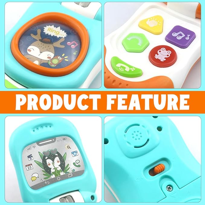 Baby Phone Toys with musicial and Light, Flip Phone Educational Toddler Toys (Blue)
