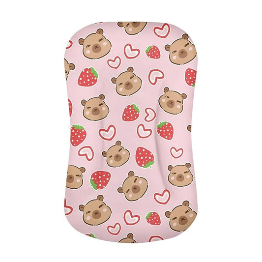 Heart Strawberry Capybara Baby Lounger Cover for Girls Newborn Lounger Covers Removable Sleeping Baby Nest Slipcover Soft Comfortable Snuggle Me Cover 31.5'' x 21.3''