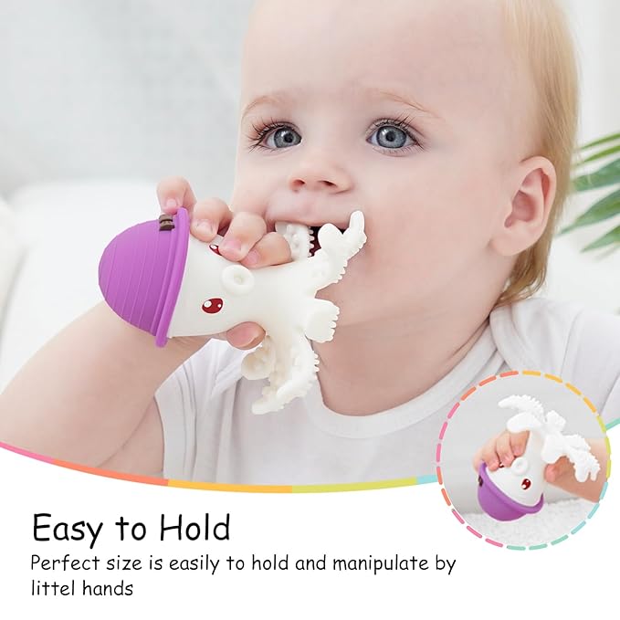 Teething Toys for Babies 6-12 Months, Mombella Octopus Teether 12-18 Months, Soft Silicone Infant Teething Toys 6-9 Month Old, Kids Chew Toy to Soothe Sore Gums, BPA Free Infant Gift, Purple