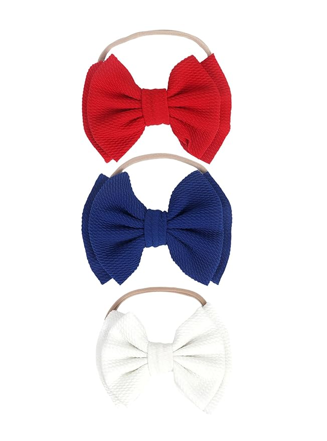 Baby Girl's 5 Inches Soft Double Bow-knot Nylon Headband Toddler Headdress for Photography Party Festivals (3-Red Royal Blue White)