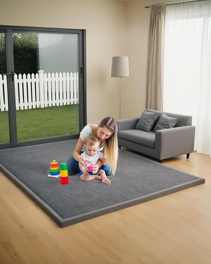 Baby Play Mat for Floor Playpen Mat 1.3" Thick Elasti-Foam Padded Cushioning Non-Slip Backing Safe Playroom Tatami-Style Nursery Mat for Tummy Time & Crawling for Babies Toddlers Infants