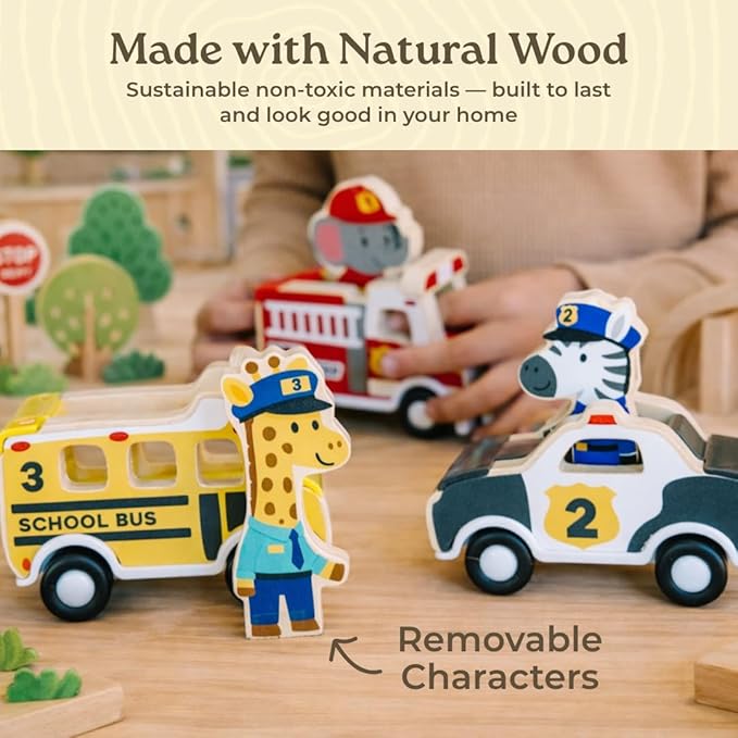 Little Acorn, Wooden Pull Back Cars with Mix & Match Characters | Montessori Toys for 1 & 2 Year Old | Car Toys for Toddlers 1-3 | Baby Toys 6-12 Months | Birthday Gifts for Boys Girls