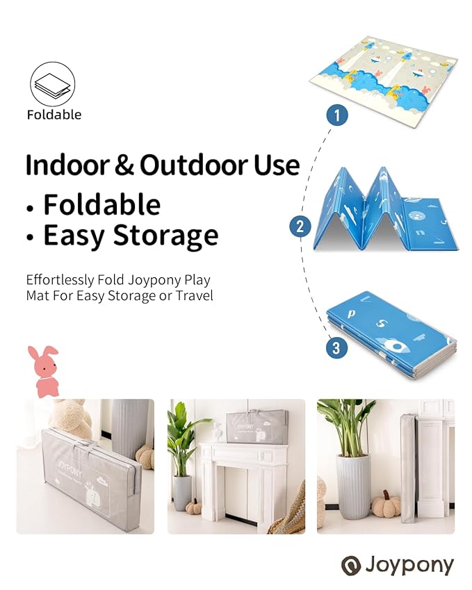 Joypony Baby Play Mat 79" X 71", Extra Large Foldable Play Mats for Babies and Toddlers, Waterproof Anti-Slip Portable Foam Floor Mat for Tummy Time with Travel Bag Indoor Outdoor