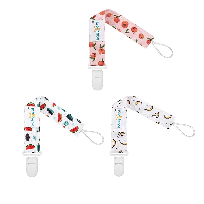 babygoal Fruit Pacifier Clips, 6 Pack Binky Paci Holder Clips Leashes Fits for Most Pacifiers and Binkies