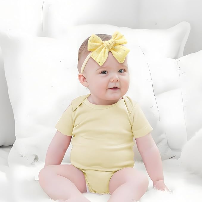 YanJie 3PCS 4’’ Lace Hair Bow for Girls Soft Nylon Baby Headbands Rhinestone Pink Yellow Green Bows Hair Accessories for Newborn Infant Toddler Girl