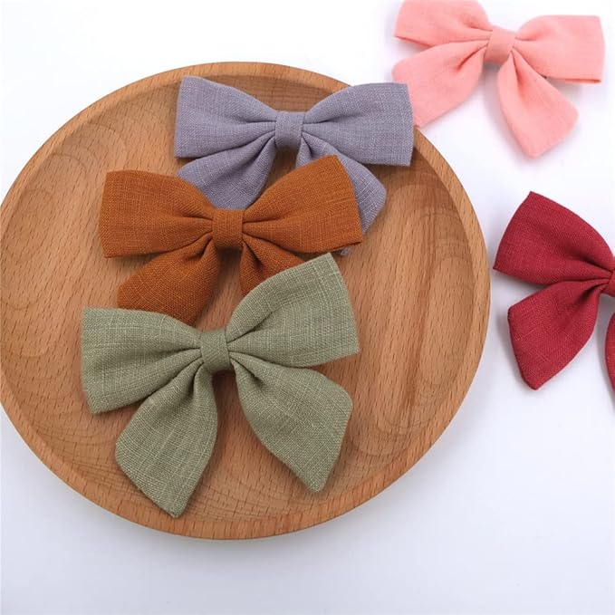 12 PCS Linen Bow Hair Clips for Baby Girls Hair Bows Alligator Clips Accessories Infants Toddler Kids Hairgrips (Linen 3.2'' Sailor Bow)