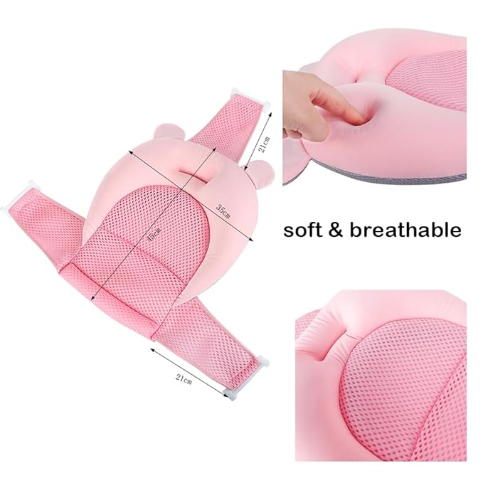 Baby Flotation Bath Cushion Infant Bath Seat Support Net Newborn Bathtub Mesh Pad with Pillow Baby Shower Lie Seat Toddler Bathing Shower Breathable Mat for 0-24 Months