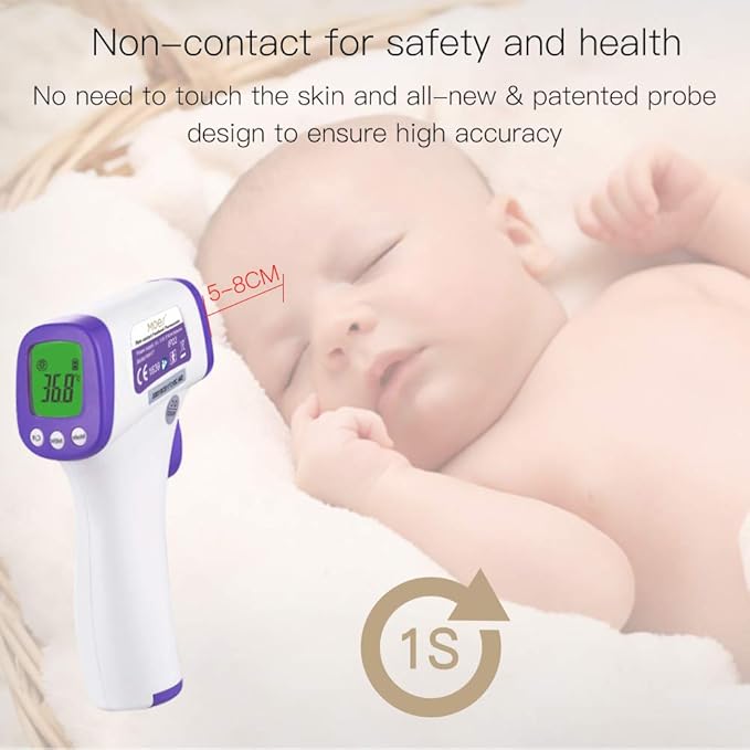 MOES Forehead Thermometer,Non-Contact Infrared Forehead °F/°C Digital Thermometer Fever Alarm and Memory Function for Anyone with Accurate LCD Display （Battery not Include）