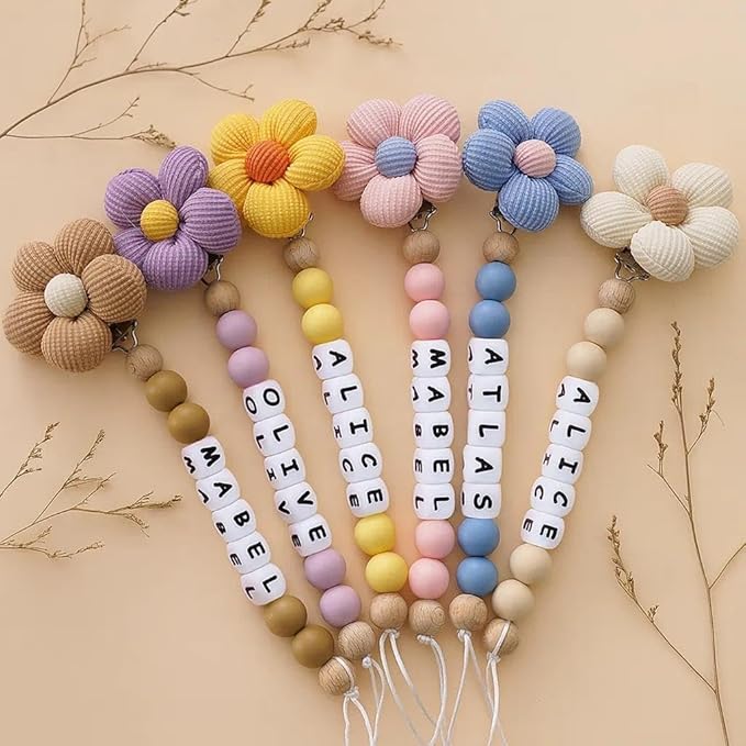 Personalized Baby Flower Pacifier Clip with Name, Custom Floral Flower Pacifier Clip Baby Accessories (B)