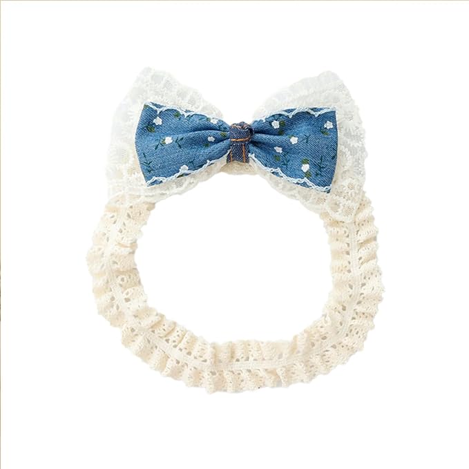 Baby Girls Hairbands Bow Lace Headband Handmade Soft Stretchy Pink Bowknot Hairbands Newborn Hairband with Bows Elastic Hair Bands for Kids Infant(Blue Denim Bow