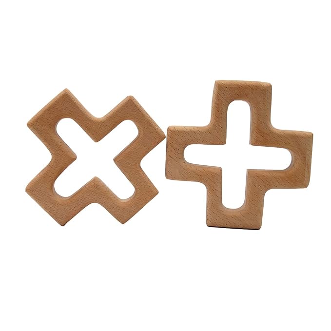2pcs Organic Wood Cross Pure Natural Animal Shape Children's Toys Beech Wooden Handmade Grasping Pattern DIY Beading Chain Pendant