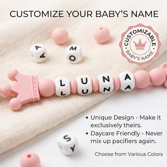 Personalized Pacifier Clip with Name Custom Pacifier Holder with Name Newborn Baby Gift Sets (Crown)
